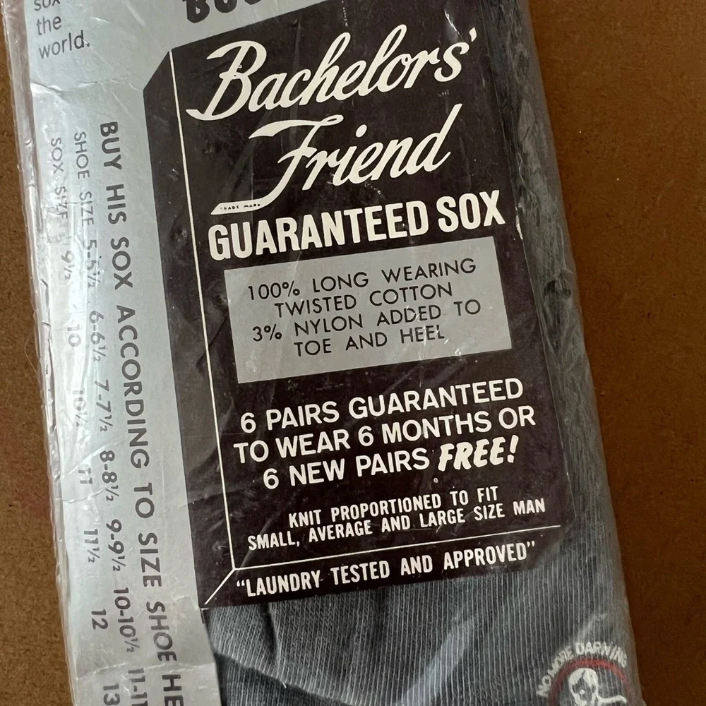 Vintage 1950s Bachelor’s Friend Men’s Socks – Unopened Original Package Size 12